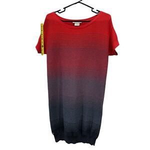 Lacoste Womens Red Blue Ombre Knit Short Sleeve Sweater Dress Size 36 Small